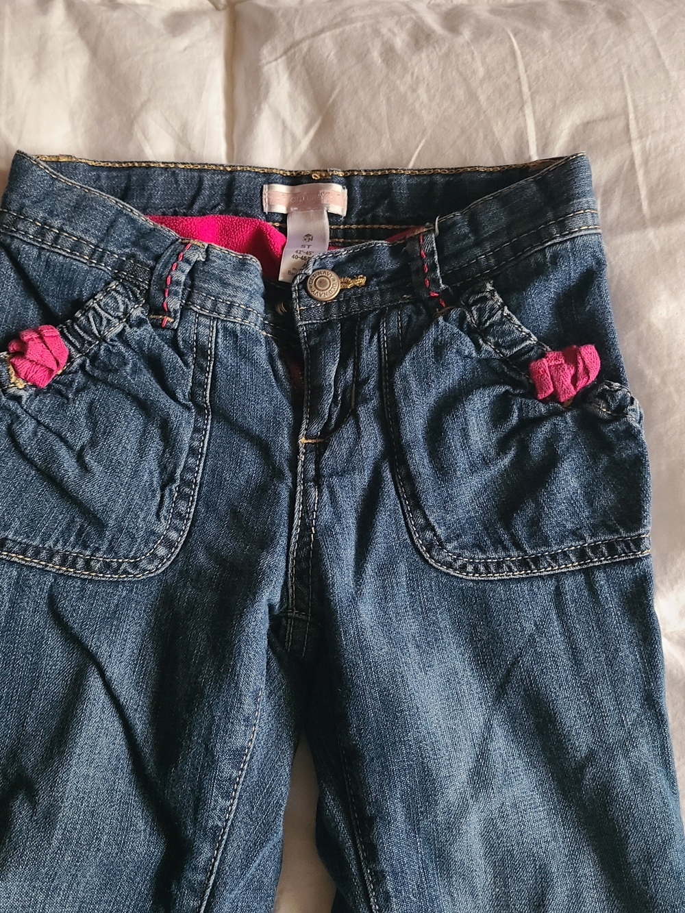 Old Navy Fleece Lined Dark Blue Denim Jeans with Pink Pocket Accents